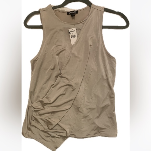 NWT Express Sleeveless Draped Front Side Ruched Top, Taupe Beige Tan Size S - Picture 4 of 7
